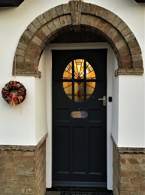 Six panel stained glass Sunburst set for front door as per clients brief, Evsham 2019