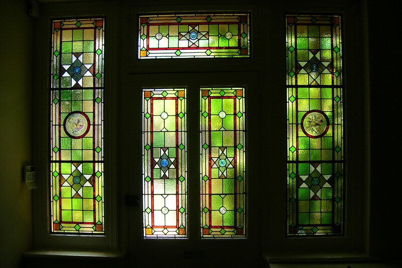 Victorian style door set with painted bird roundels, designed and constructed by Peirs Hampton, Bristol 2008